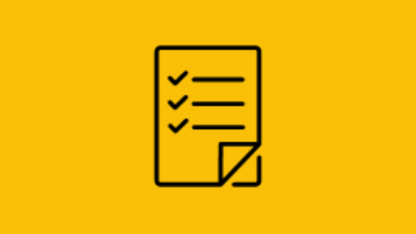 A ticked document icon on yellow background.