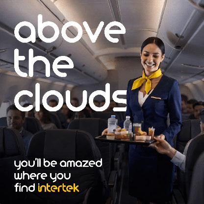 An airplane flight attendant serving good to passengers